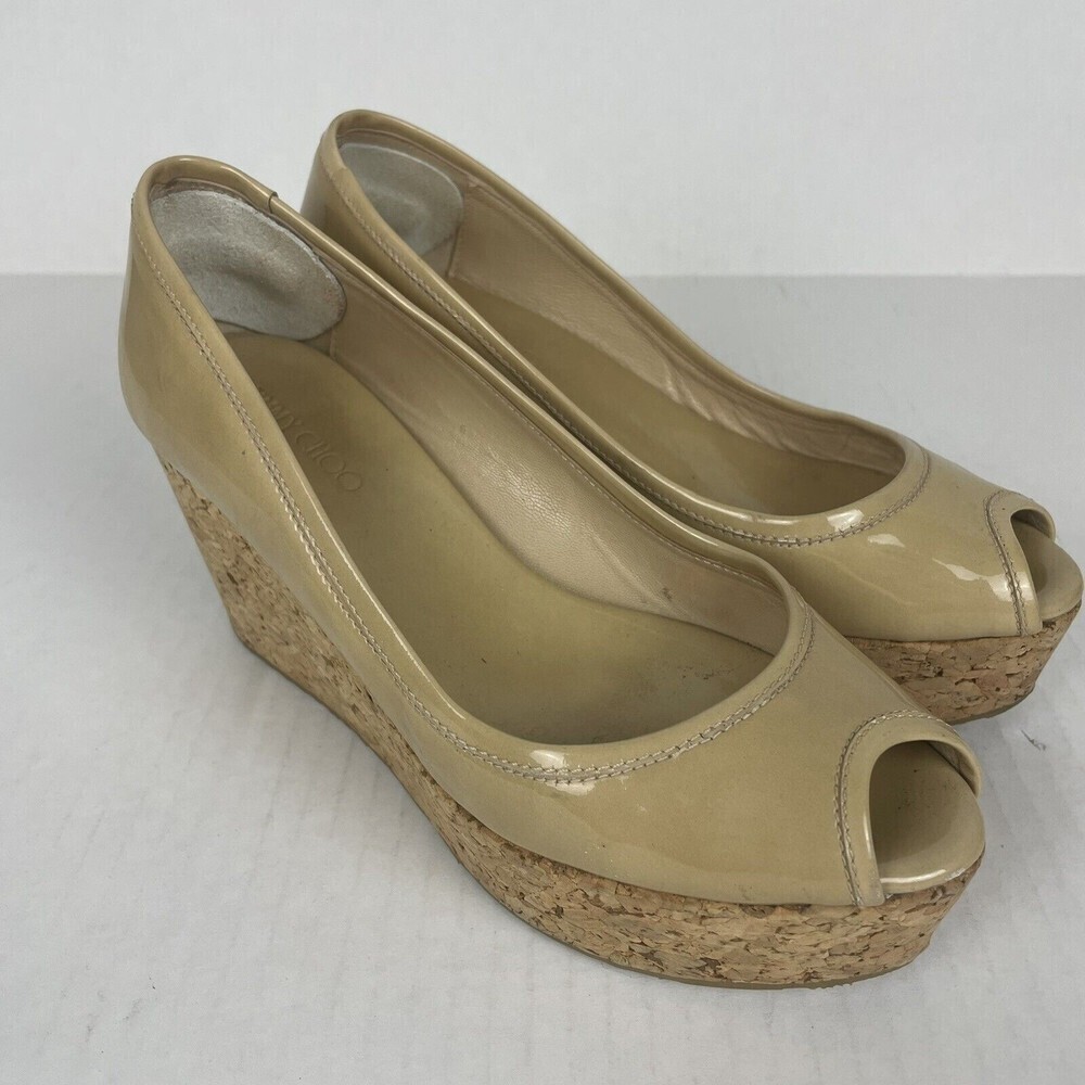 JIMMY CHOO "Papina" Nude Peep Toe Cork Wedge Heels  Womens  SZ EUR 36 / 6 US​​​​
